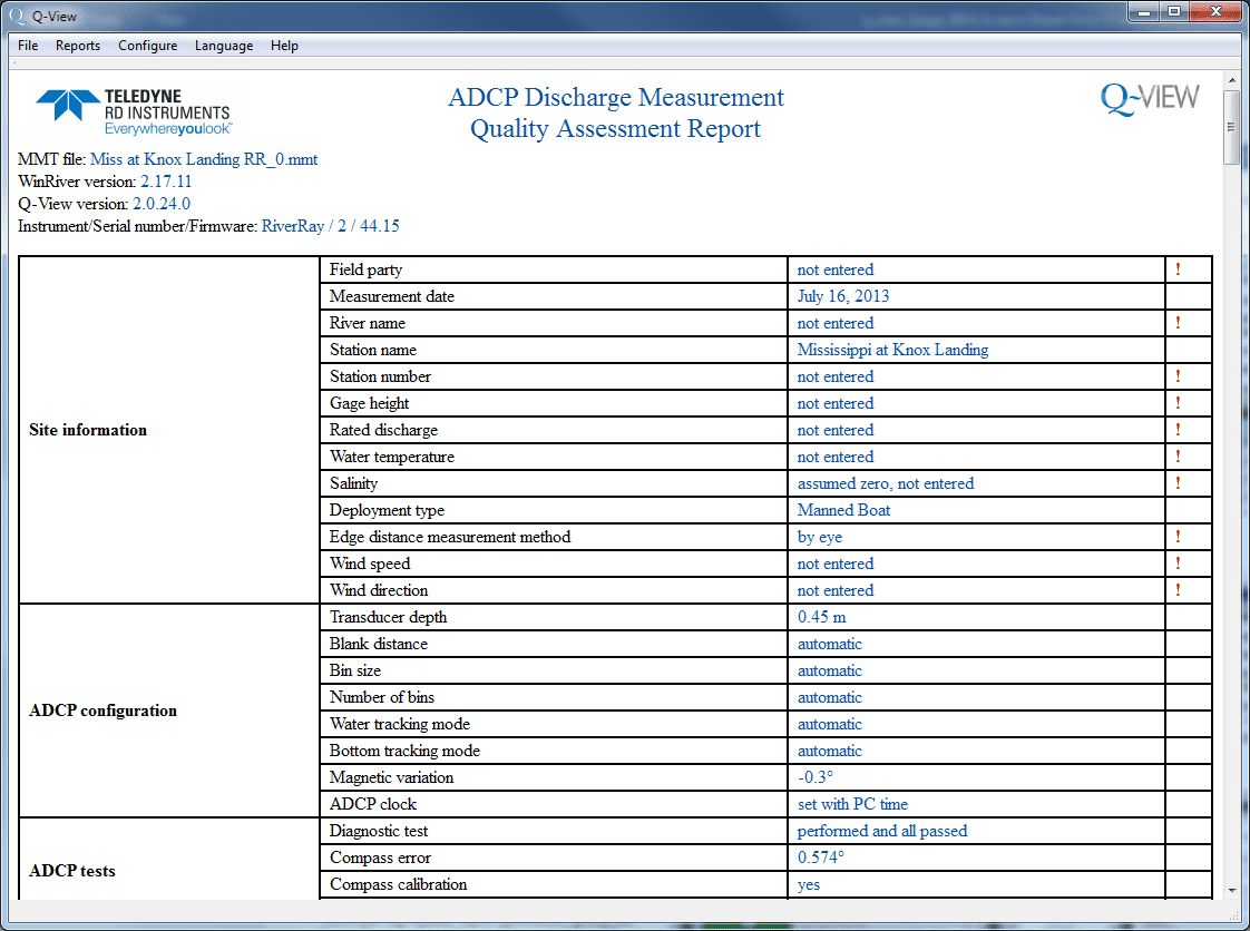 Q-View 2.0 Quality Assessment and Discharge Results All-in-One Report