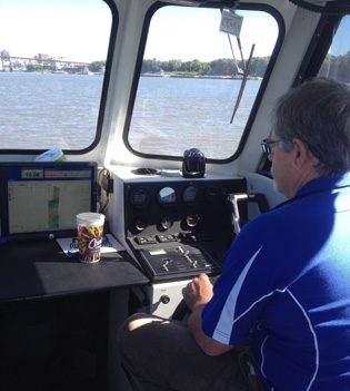 Training survey in progress on the Mississippi River in the Odom vessel “Echoscan II”