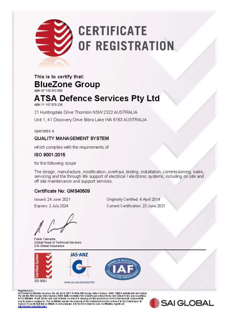 Certify BlueZone compliance with ISO 9001:2015 requirements